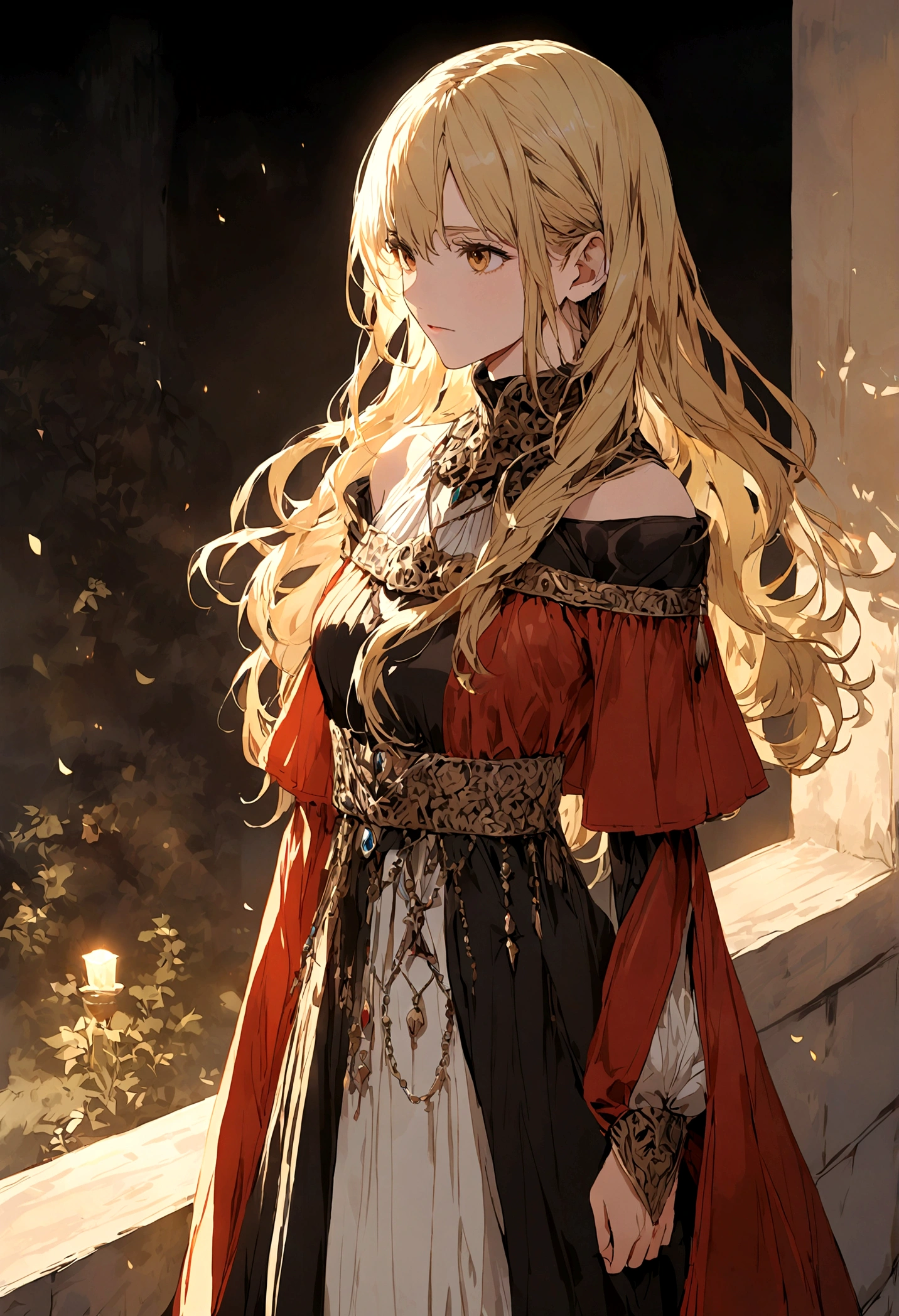 blonde girl with hair until the shouder mage rpg clothes