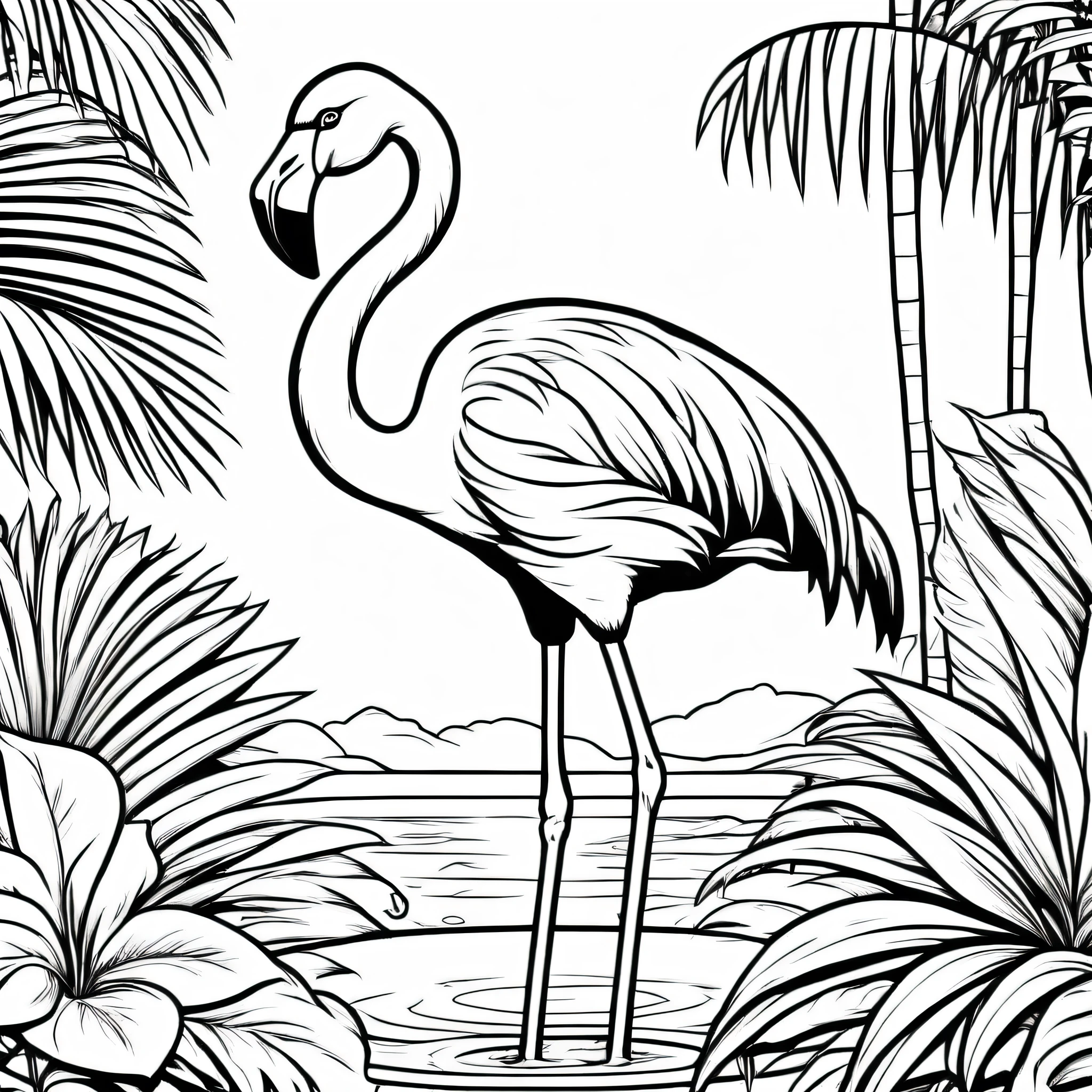 A cute Flamingo, cartoon, Coloring Book, ColoringBookAF,
