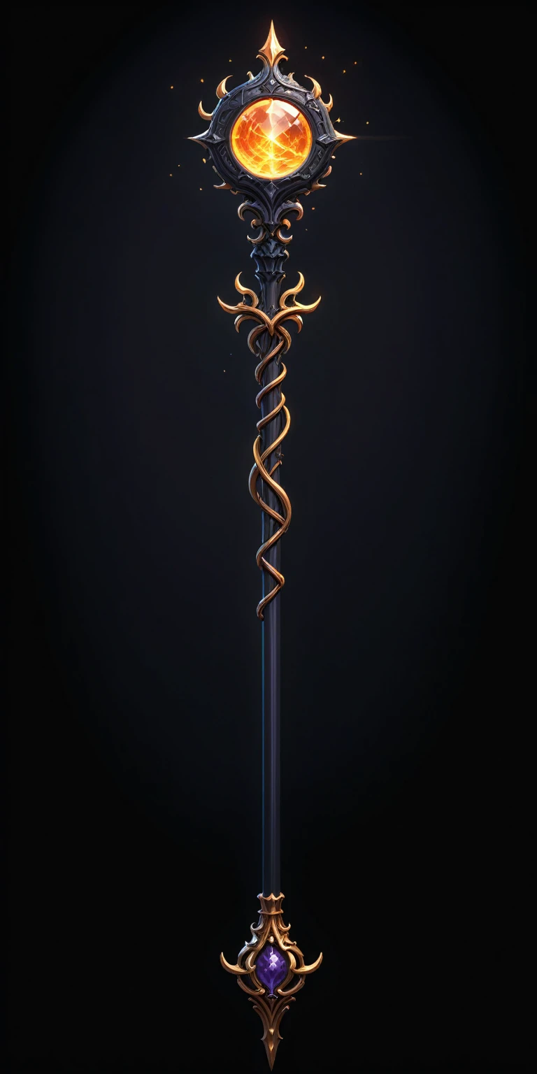 pixel art, cartoon illustration, Divine glavie greatstaff, Powerfull Magical theme, simple black background, RPG game icon