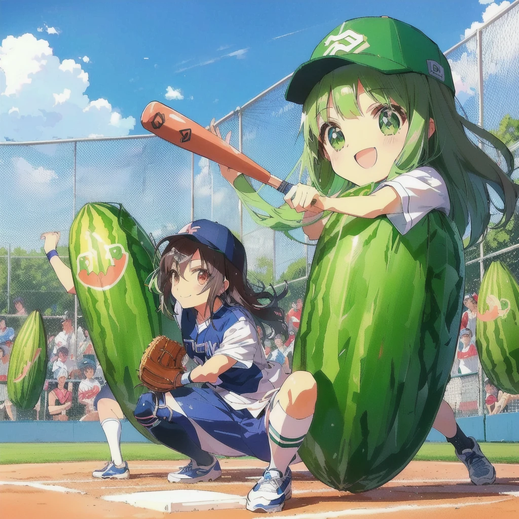 anime baseball players are playing baseball with pickless and a baseball bat, smile,Official Anime Artwork, trending on Pixiv, Official Art, high detailed Official Artwork, Official anime stills, pickles, the material is!!! watermelon!!!, Today's featured anime is still, popular on Pixiv, Pixiv, Official Fan Art, Pixiv contest winner, Casciato, Official Artwork, Cute artwork