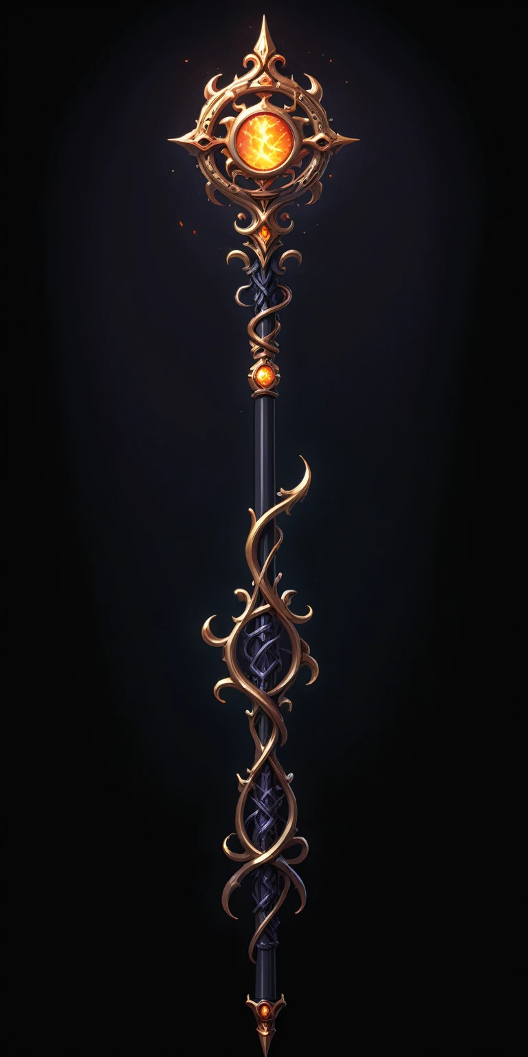 pixel art, cartoon illustration, Divine glavie greatstaff, Powerfull Magical theme, simple black background, RPG game icon