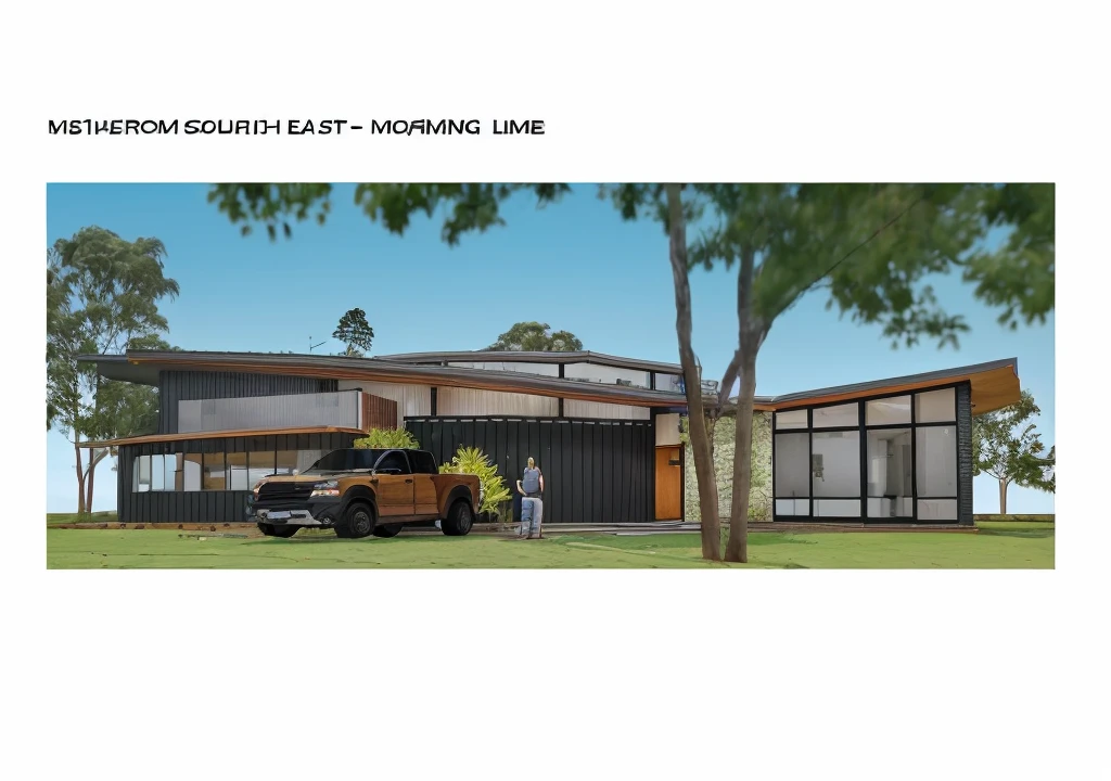 an external house, timber and Colorbond metal cladding, high quality, masterpiece, realistic,