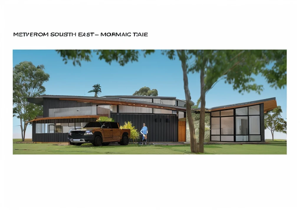an external house, timber and Colorbond metal cladding, high quality, masterpiece, realistic,  