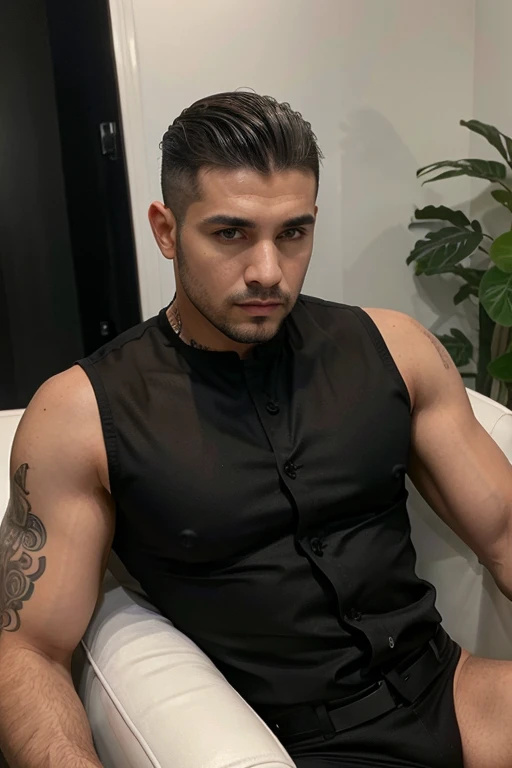 Foto real beleza masculina moda roupa preta moderna glamour luxo show alta costura homen latino atletico pedrarias brilho 