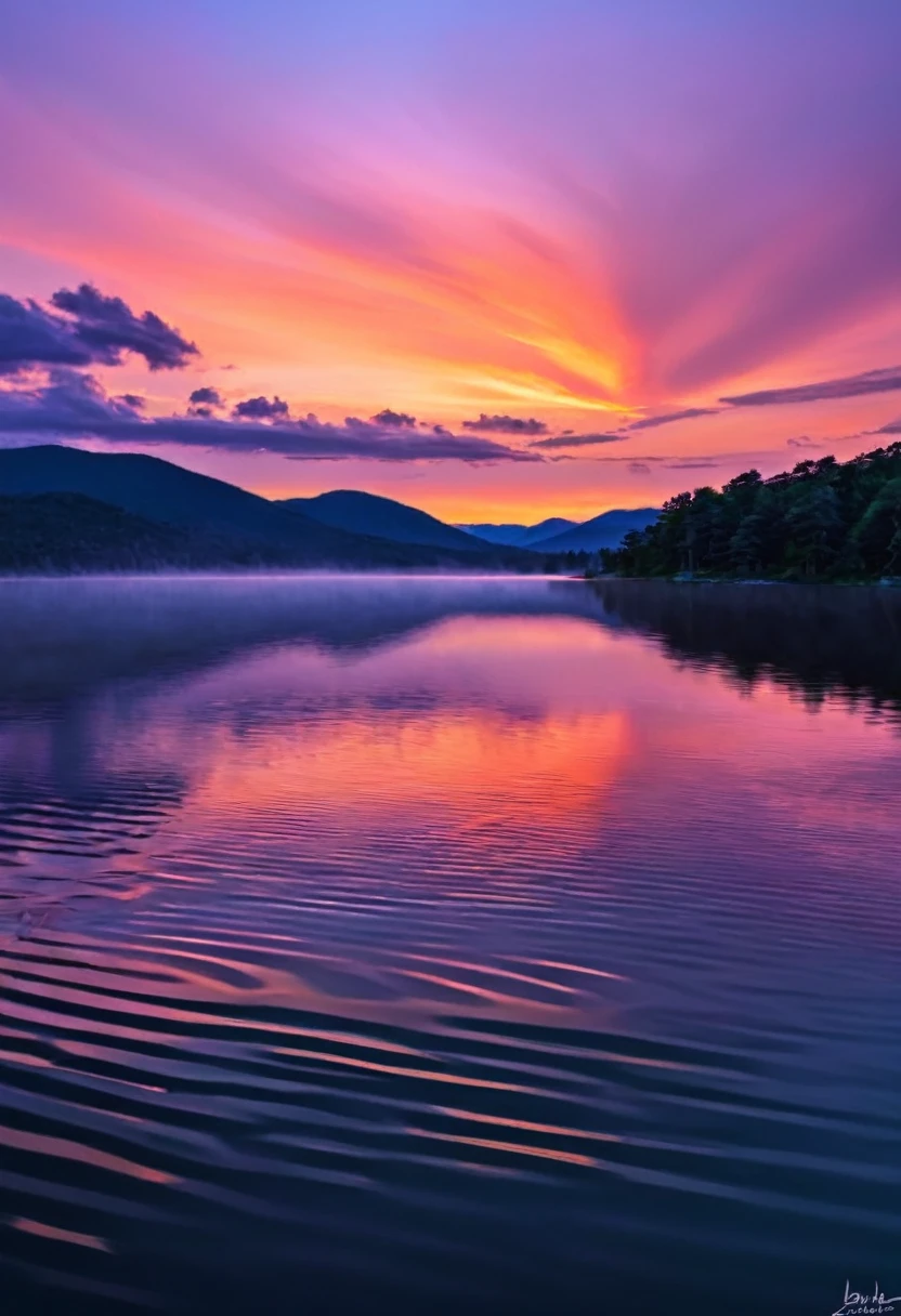 1. **A serene sunset over a calm lake**: Imagine vibrant hues of orange and pink reflecting on a tranquil body of water, capturing the beauty of a peaceful cloudy evening⁴.