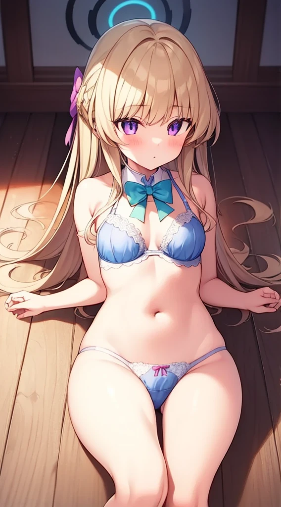quality、on the table、1 girl in、 Honey、Wearing only underwear、dark blue underwear、Plum、Disgusting body、lie on the floor、to close range、Blush、Shang Ming、Stare at this、Cute anime illustration、
