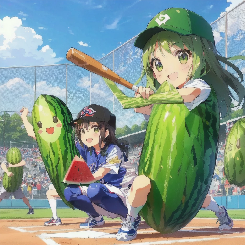 anime baseball players are playing baseball with pickless and a baseball bat, smile,Official Anime Artwork, trending on Pixiv, Official Art, high detailed Official Artwork, Official anime stills, pickles, the material is!!! watermelon!!!, Today&#39;s featured anime is still, popular on Pixiv, Pixiv, Official Fan Art, Pixiv contest winner, Casciato, Official Artwork, Cute artwork