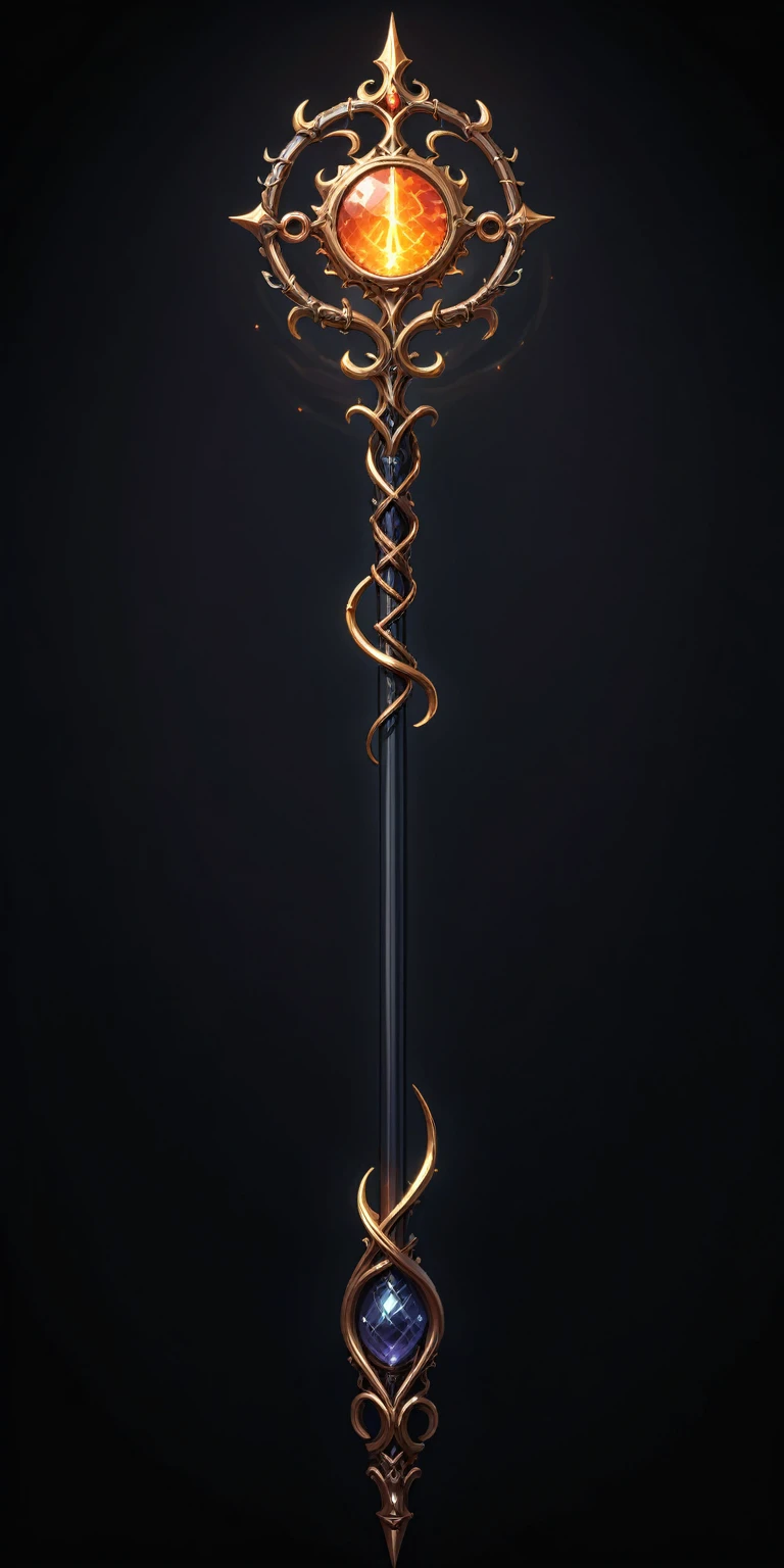 pixel art, cartoon illustration, Divine glavie greatstaff, Powerfull Magical theme, simple black background, RPG game icon 