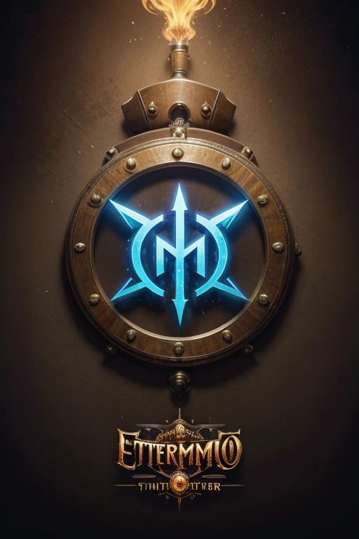"Eterno" logo with fantasy letters and colorful steam punk background