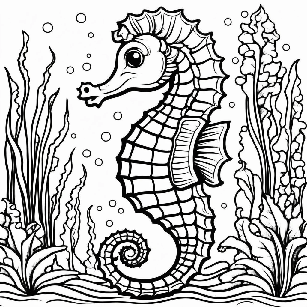 A cute seahorse, cartoon, Coloring Book, ColoringBookAF,