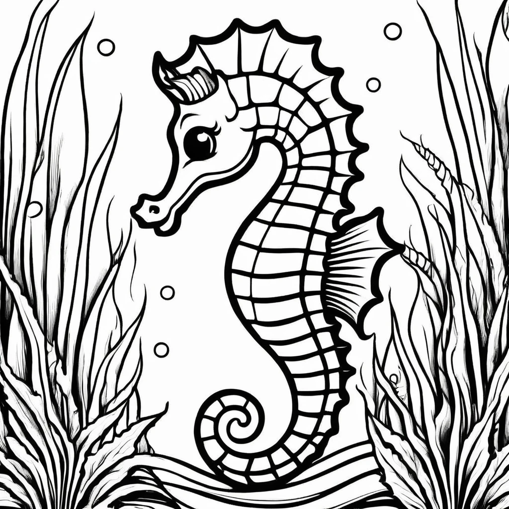 A cute seahorse, cartoon, Coloring Book, ColoringBookAF,