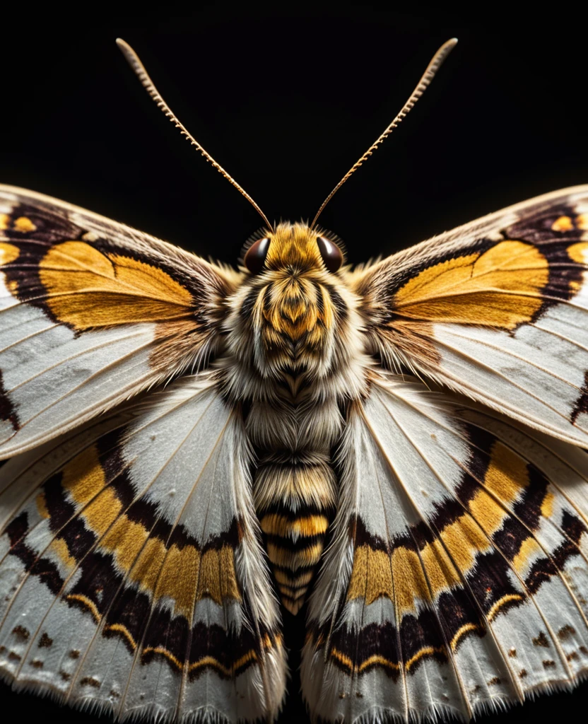 Back view:1.9，a beautiful detailed moth, intricate wing patterns, delicate antennae, close-up view, highly detailed, photorealistic, 8k, cinematic lighting, dramatic shadows, vibrant colors, nature, natural environment, detailed texture, macro photography