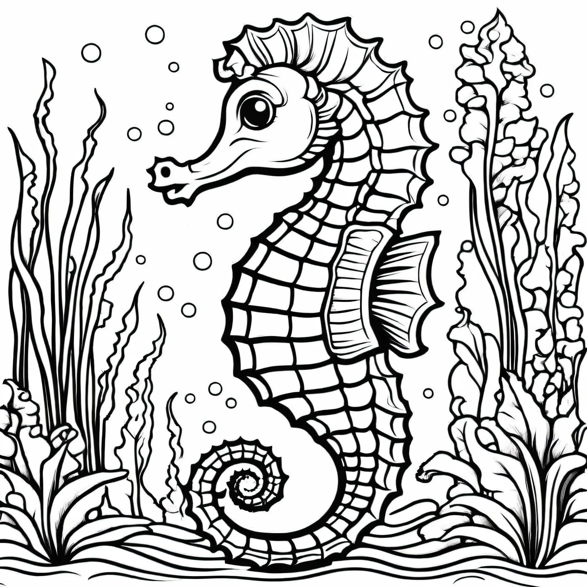 A cute seahorse, cartoon, Coloring Book, ColoringBookAF,