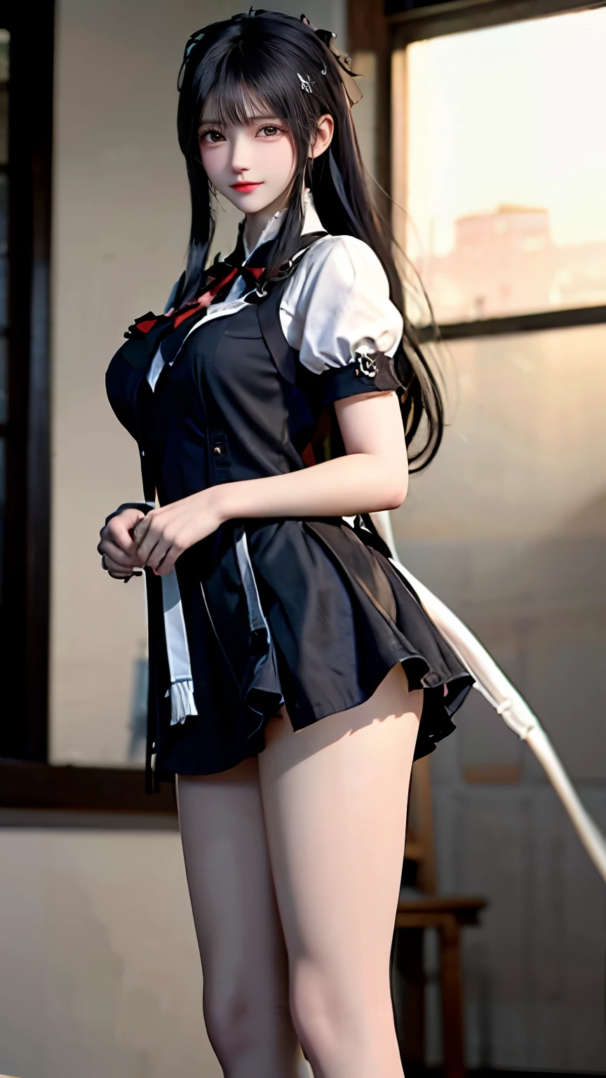(Very delicate and beautiful:1.2)super model,,Big Breasts,Beautiful breasts,voluptuous,【bike shorts】,,【3girls】,,highest quality, High resolution, 8K,Kick in a hurry,Maid clothes,mini skirt