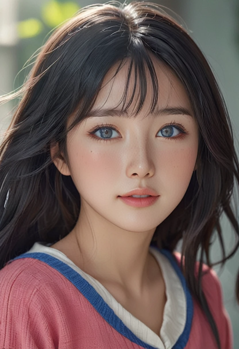 a beautiful anime girl, detailed face with realistic eyes, nose and lips, long flowing black hair, exotic and cheerful expression, freckles, wearing colorful romantic clothing, high resolution, masterpiece, best quality, 8k, extremely detailed, photorealistic, studio lighting, vivid colors, portrait, anime style