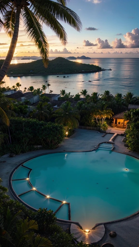 tropical island with glowing lagoons