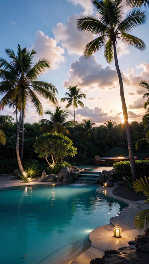 tropical island with glowing lagoons