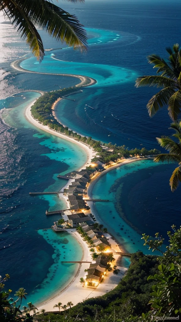 tropical island with glowing lagoons