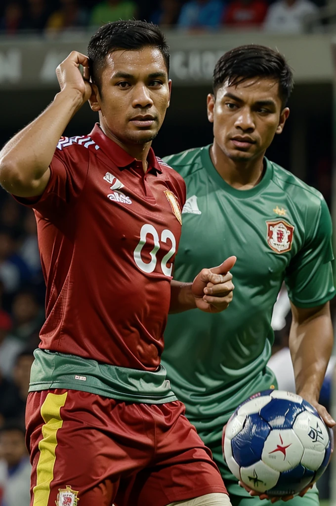A man was watching a football match wearing an Indonesian national team shirt with the number 21 on his back and his name was Mahendra