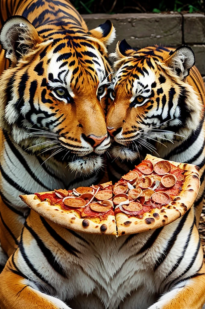 Tiger eating pizza