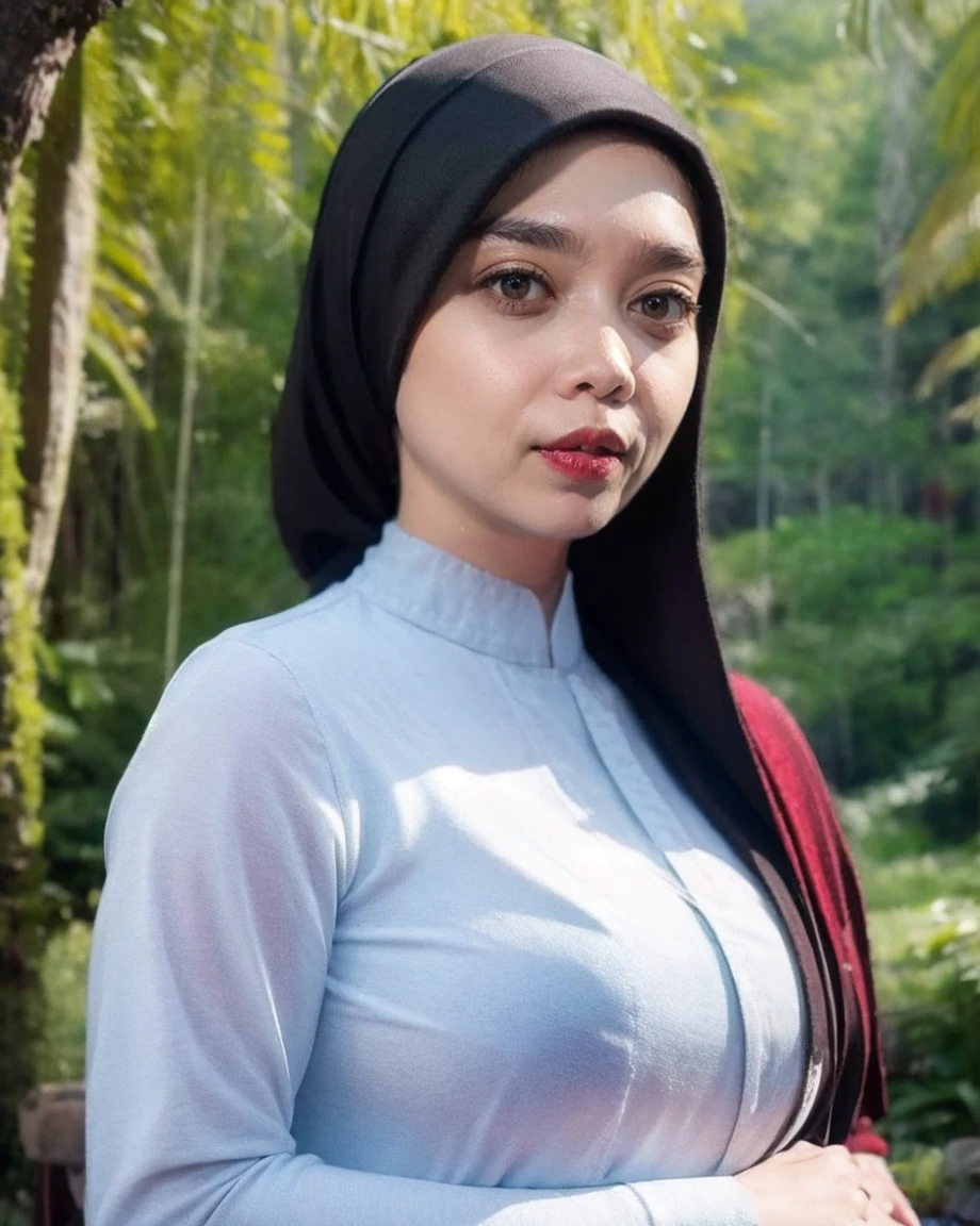 Create a photorealistic masterpiece of a beautiful woman with long hair wearing traditional Indonesian kebaya attire. Set her against a dark, forest backdrop with a captivating glow in the background and bokeh effect. Ensure the image quality is 8K with ultra-realistic details.,kebaya,kebaya indonesia,bare breast