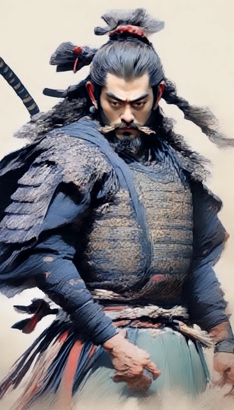 simple samurai character design, anime style, male