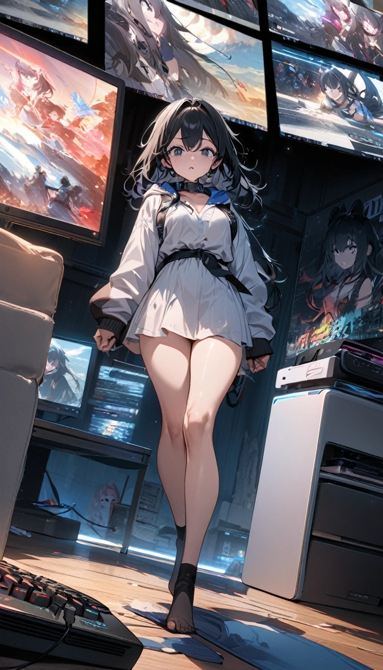 nipple、((Pull down your pants))、barefoot、shyness、big breasts