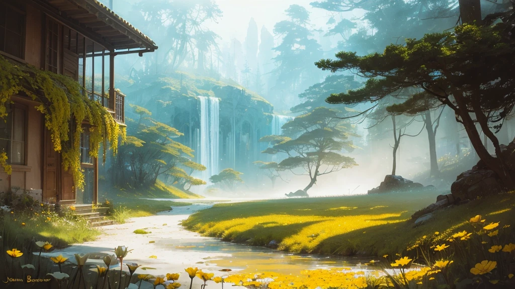 32k, Masterpiece, highest quality, One girl, Detailed eyes, flower,Sandersonia, Yellow and white style,A dreamy, romantic piece,Pale orange, Mysterious Leaves,A playful arrangement,Fantasy,High Contrast,Ink strokes,explosion,Exposure, Impression of yellow and white tones,Abstract,((Watercolours by John Berkey and Jeremy Mann )) Brush strokes,Negative Space, Tyndall effect,