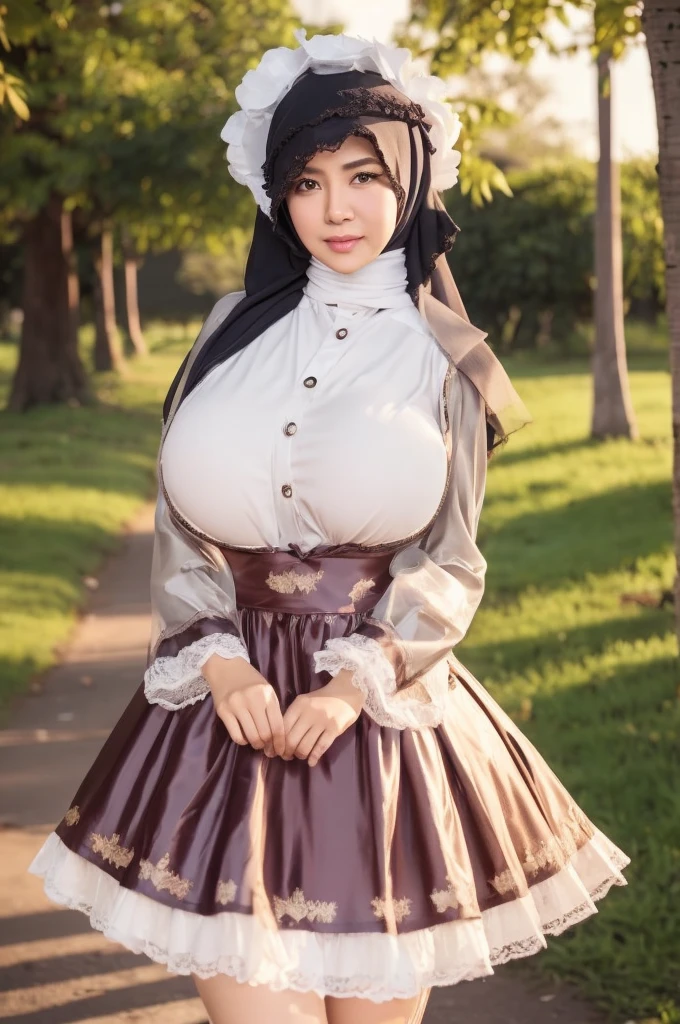 50 years Old, Hijab Indonesian mature woman, Big Tits : 66.9, Gamis, Breast out from her clothes : 1.9, at doctor office, Dark light, at Nighttime