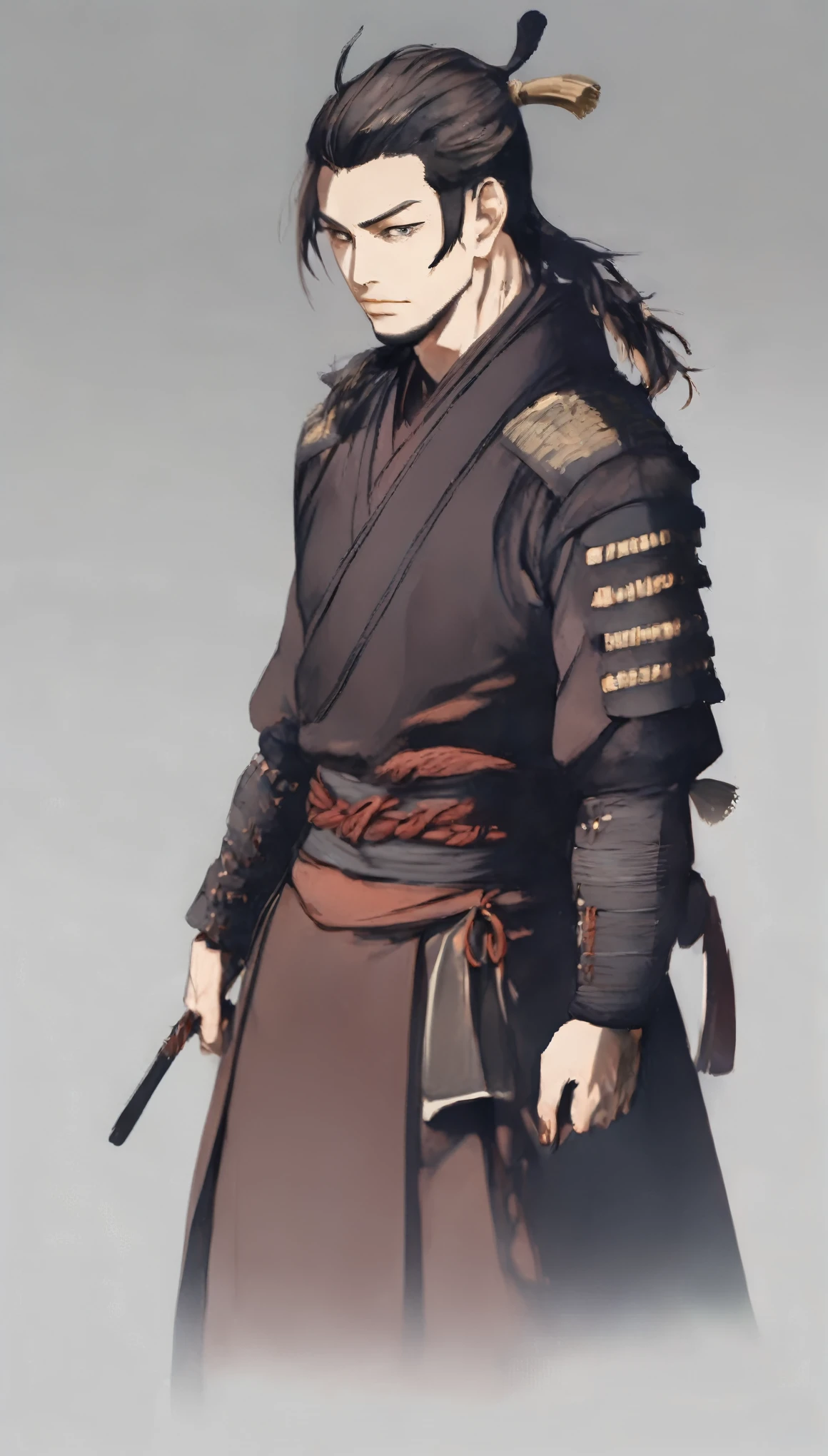 simple samurai character design, anime style, male