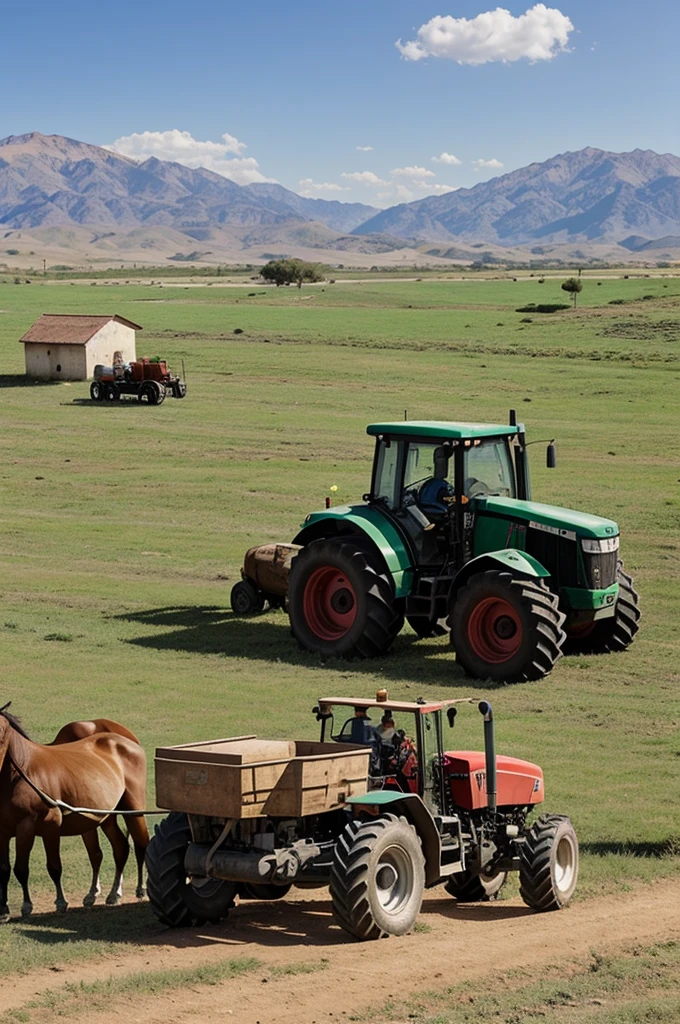 Rancho con tractor caballo vacas troca gmc y un letrero que diga rancho Yeevelgr,