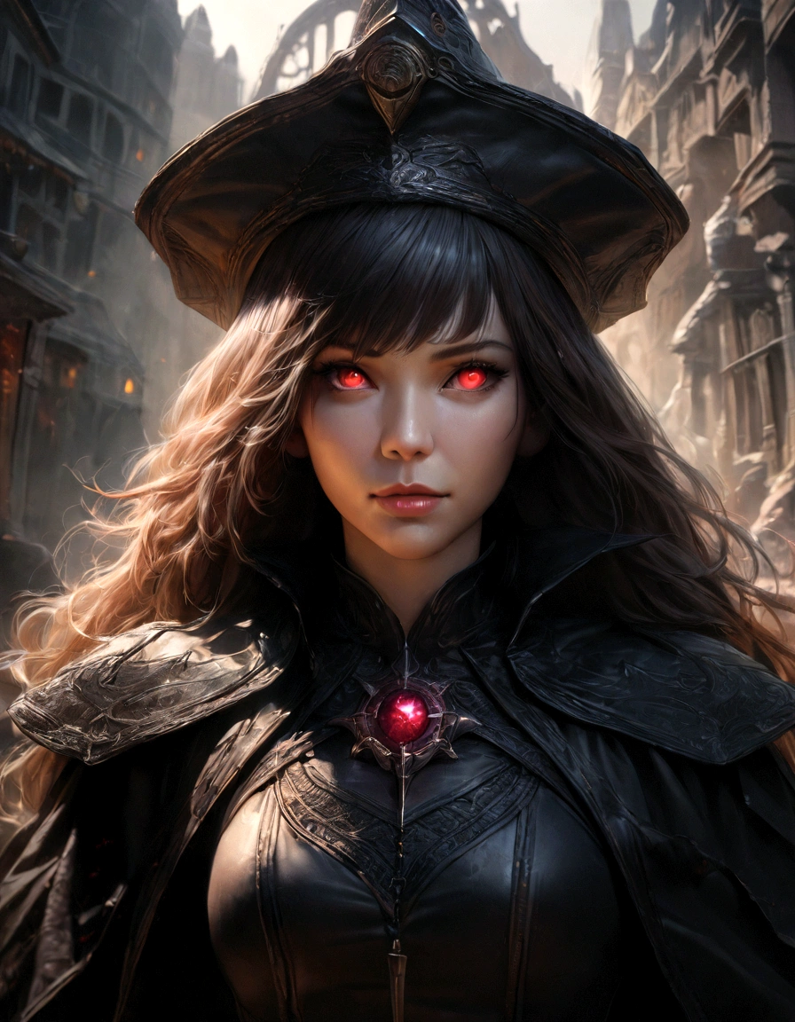 One girl, highest quality，so beautiful，Outdoor，masterpiece，Eye patch，Date，Cat hat， Sharp red eyes, Wearing a black dress, emitting Dark Power, (highest quality,4K,8k,High resolution,masterpiece:1.2),Super detailed,(Realistic,photoRealistic,photo-Realistic:1.37),Complex and detailed face, Highly detailed eyes, Detailed facial features, Dark fantasy, Dramatic lighting, Structure of the film, Gloomy atmosphere, black magic, black magic, Dark Power, Dark Energy，