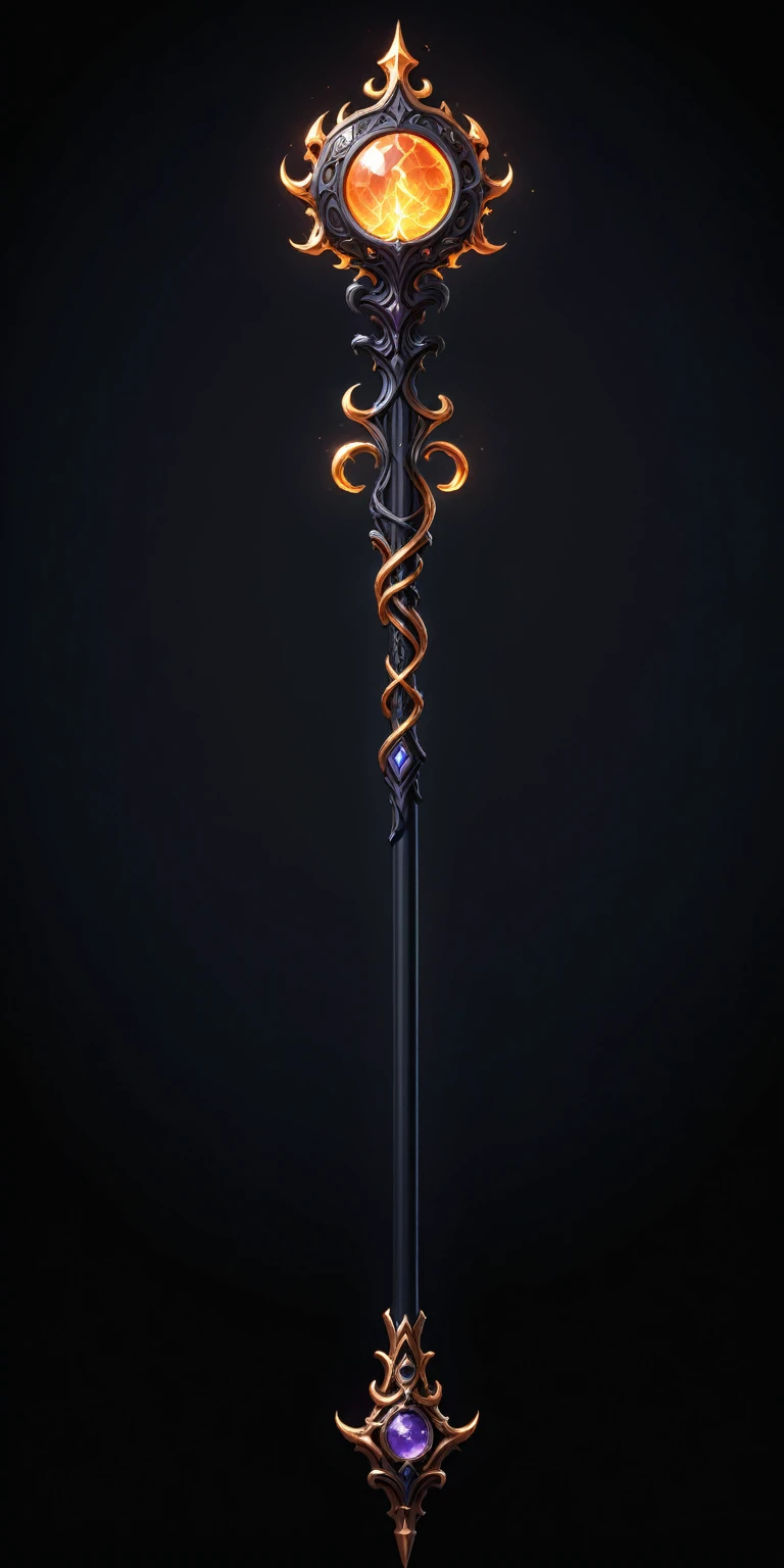 pixel art, cartoon illustration, Divine glavie greatstaff, Powerfull Magical theme, simple black background, RPG game icon