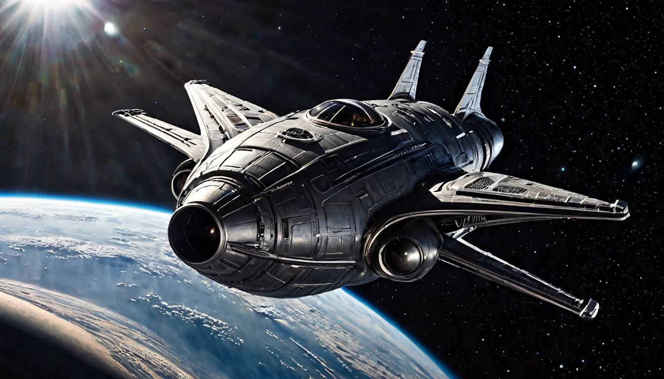 spaceship flying through outer space, designed in the style, art of Hans Ruedi Giger, highly detailed image, sharp focus, studio photography, xf iq 4, 1 5 0 0 0 0 mp, 5 0 mm, iso 2 0 0, 1/ 1 6 0 s, realistic, natural light, octane rendering, adobe lightroom, thirds resolution, symmetrical balance, depth layers, polarizing filter, ..., hd, color optics, ..., hd, opaque color, masterpiece