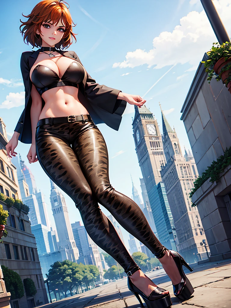 merula, full body, thighs, high heels, solo girl, medium tits, animal print pants