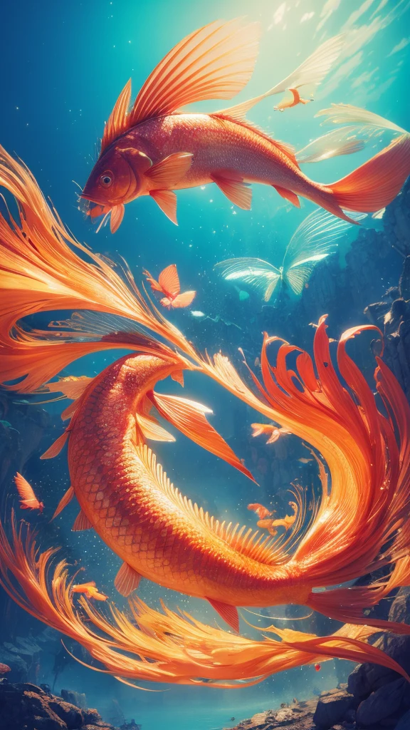Fang Art,Unity 8k wallpaper,Extremely detailed,Beauty and aesthetics,masterpiece,Best quality,The content is very detailed,Bright colors,romanticism,Summer Dream,HD,Details,Best quality,Fantasy,dreamlike,colorful,Photography,Dynamic,vivid,energetic,Rich in layers,carp