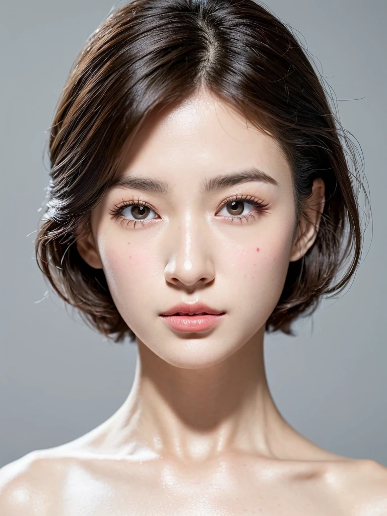 (highest quality、8k、32K、masterpiece、nffsw:1.2)、cute日本人女性の写真、Very short bob hair、Upper Body、Surface Focus、Extra large_sweater、necklace、Simple Background、From above、Looking at the viewer x4、(8k、Raw photo、highest quality、masterpiece:1.2)、(Realistic、Photorealistic:1.37)、One girl、cute、Professional Lighting、Photon Mapping、Physically Based Rendering、Gradient brunette hair、Short Curly Hair、Handsome、Girly、Excellent image quality、High resolution、1080p、(Clean face)、(Detailed face description)、(Detailed description of the hand)、(Masseter muscle area)、(Exquisite CG)、 Extreme light and shadow、Dirty hair、masterpiece、Rich details、(Exquisite facial features)、(Best image quality)、(masterpiece)、(Detailed Eyes)、I look forward to seeing you、Delicate clavicle、Various poses、Don&#39;Don&#39;t look at Mera、profile、White wall、In front of the white door、(窓のあるWhite wallの部屋)、シンプルnecklace、