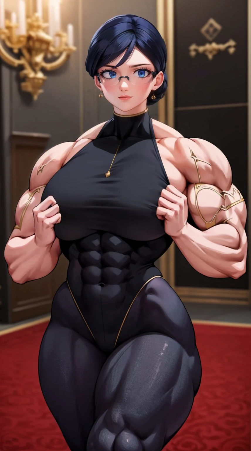 a big muscular female bodybuilder, extremely detailed muscular female bodybuilder, highly detailed bodybuilder, detailed athletic female bodybuilder, hyper realistic bodybuilder, photorealistic muscular female bodybuilder, ultra detailed bodybuilder, hyper detailed female bodybuilder, realistic bodybuilder, (best quality,8k,highres,masterpiece:1.2),ultra-detailed,(realistic,photorealistic,photo-realistic:1.37),dramatic lighting,vivid colors,heroic pose,powerful expression,athletic,ripped muscles,lean physique,defined abs,veiny muscular arms,muscular thighs,muscular legs,fitness,bodybuilding,strong,powerful,fierce,determined,dramatic,epic,inspiringCreate a detailed illustration of Natalie Sancoeur from 'Miraculous Ladybug.' She is depicted in her usual professional attire, with a stern and composed expression. The background should be set in the Agreste mansion, showcasing elements like elegant furniture and a grand staircase, reflecting the opulent setting. Emphasize her poised and meticulous nature, highlighting her distinctive glasses and neatly tied hair. The overall mood should be serious and sophisticated, capturing her role as a competent and loyal assistant.