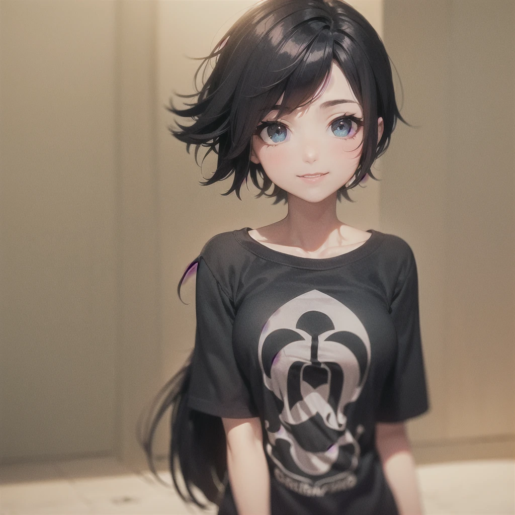 ((obra maestra, mejor calidad)), (1 chica), (solo), (enfoque femenino), (ahogo, pelo negro, cabello muy largo), ojos dorados, sonrisa arrogante, ((Camiseta rosa)), ((falda vaquera), (falda corta)), de pie, parque de fondo.