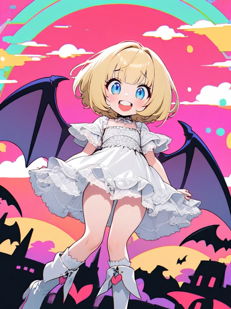 (((masterpiece))), ((Highest quality)), (Very detailed), ((High resolution)), ((8k)), ((Anatomically correct)), A very cute person, Baby Face, (Young face), (Small breasts), (Kagamine Rin), Short Hair, Blonde, Letting down your bangs, (Short), (Petite), Charming smile, Light blue eyes, Best moment, Delicate arms, Detailed skin texture, Intricate details, Very detailedな顔, Beautiful thighs, Beautiful curves, (Sweating), ((Bunny Suit)), ((With devil's wings on my back)), Looking up, Under the night's canopy, Love your audience, (heart), The whole body is visible, You're inviting your audience, (They have a devil's tail growing out of their butt.,)