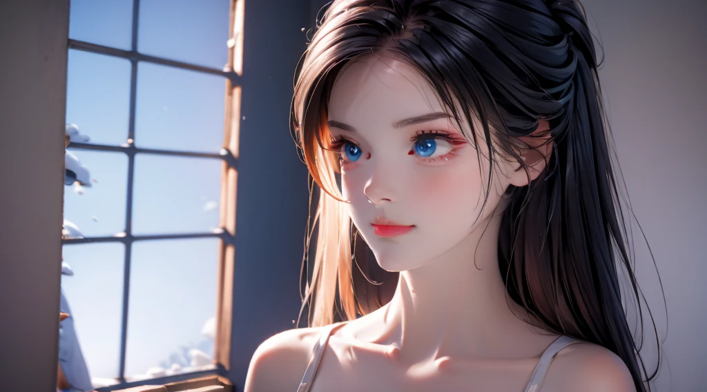1 girl, medium light black hair, light blue eyes, wearing black suit, night city 18+, 18+ , high res, ultrasharp, 8K, masterpiece, looking from behind