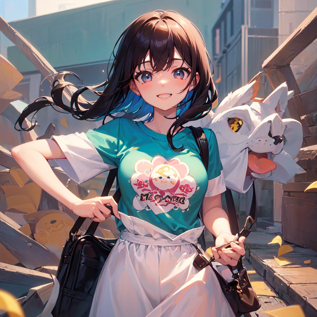 ((obra maestra, mejor calidad)), (1 chica), (solo), (enfoque femenino), (ahogo, pelo , cabello muy largo), ojos dorados, sonrisa arrogante, ((Camiseta rosa)), ((falda vaquera), (falda corta)), de pie, parque de fondo.