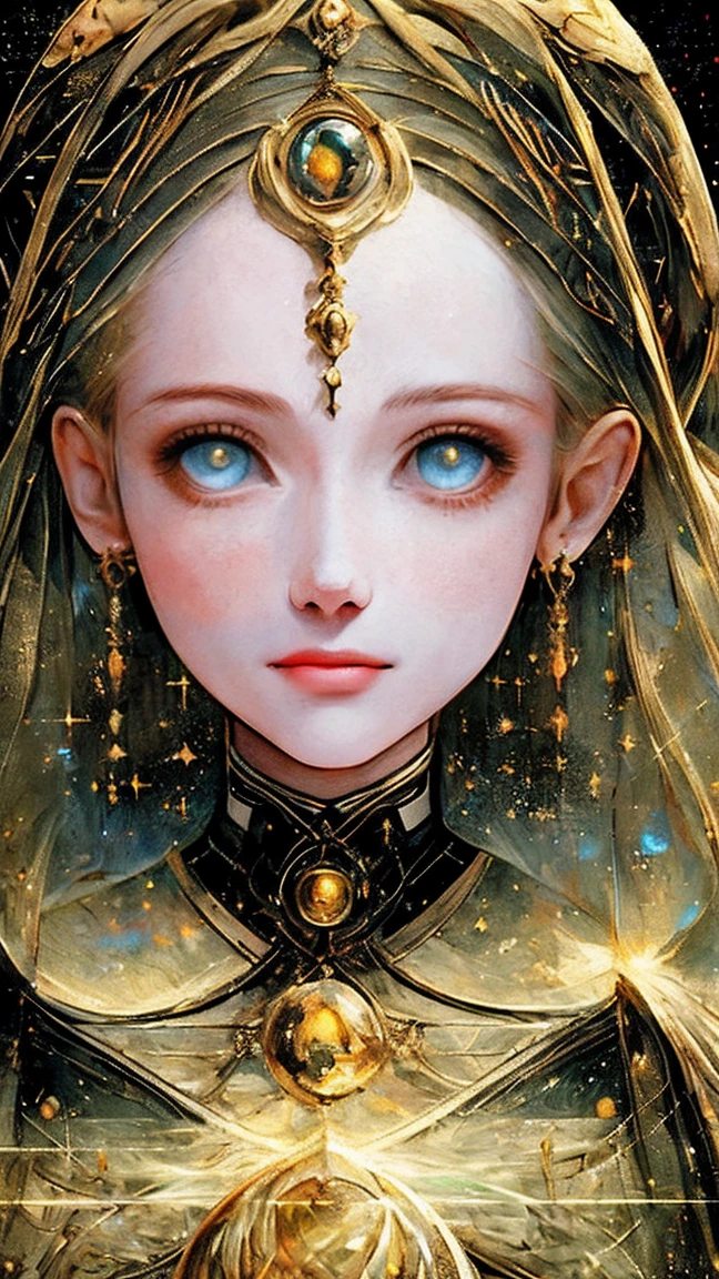((highest quality)), ((masterpiece)), ((Real)), Portraiture, One Girl, Celestial Bodies, god, 女god, Particles of light, Hello, Viewer, (Bioluminescence:0.95), vivid, colorful, color, (Shine, shine), (Beautiful composition), Cinema Lighting, complicated, (Symmetric:0.5), Whimsical,