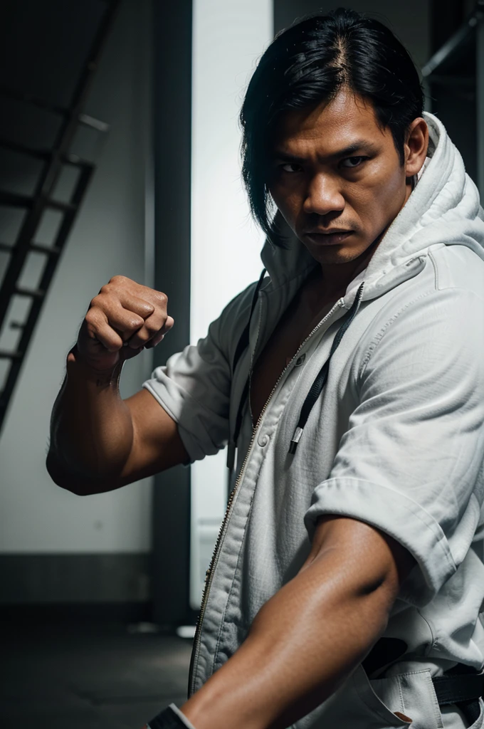 Bruce lee (pardo de cabelo grande ) usndo nunchakus