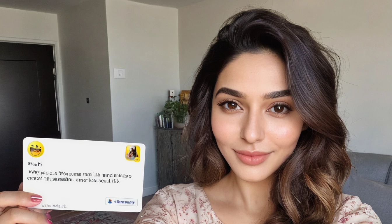 a close up of a woman with a card in her hand, leaked image, leaked photo, with cute - fine - face, facebook post, faridah malik, selfie of a young woman, with accurate face, snapchat photo, profile pic, selfie photo, without makeup, actress, non blurry, with round cheeks, cute photo, instagram post, serena malyon, 