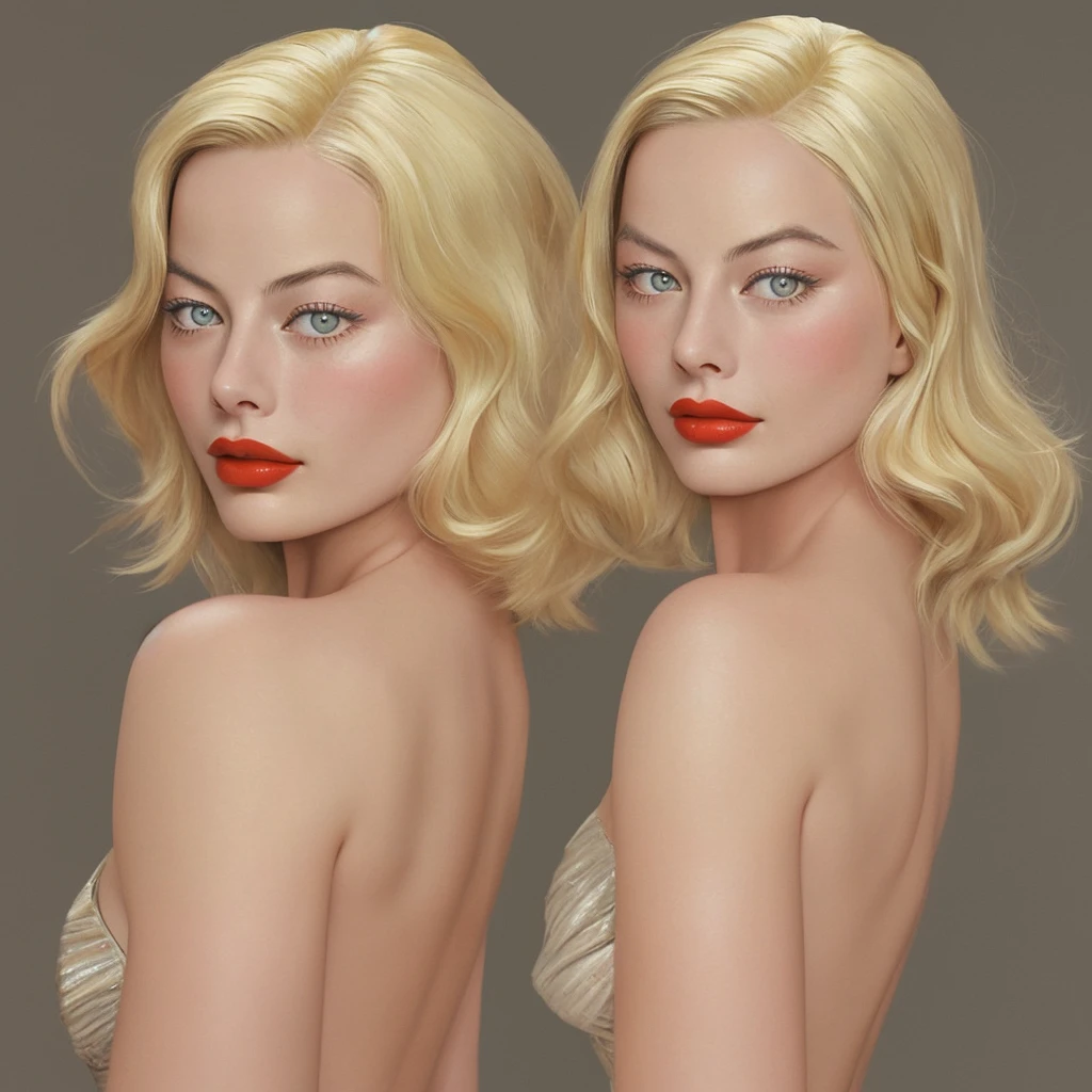1930s American blonde woman, Looks like Margot Robbie, realistic expression, portrait