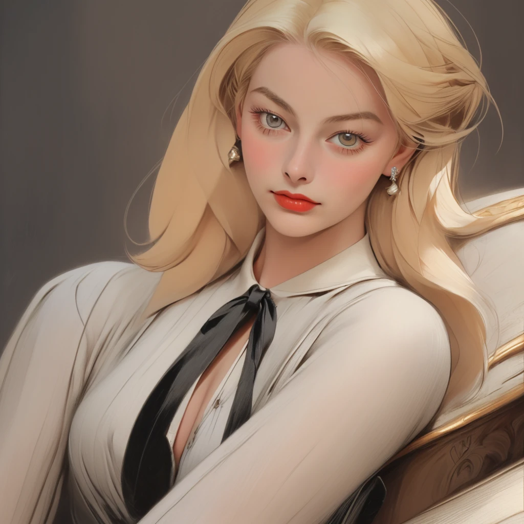 1930s American blonde woman, Looks like Margot Robbie, realistic expression, portrait
