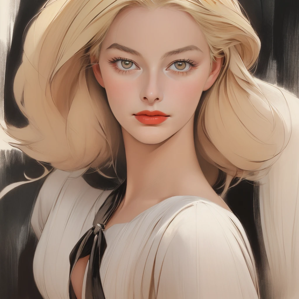 1930s American blonde woman, Looks like Margot Robbie, realistic expression, portrait