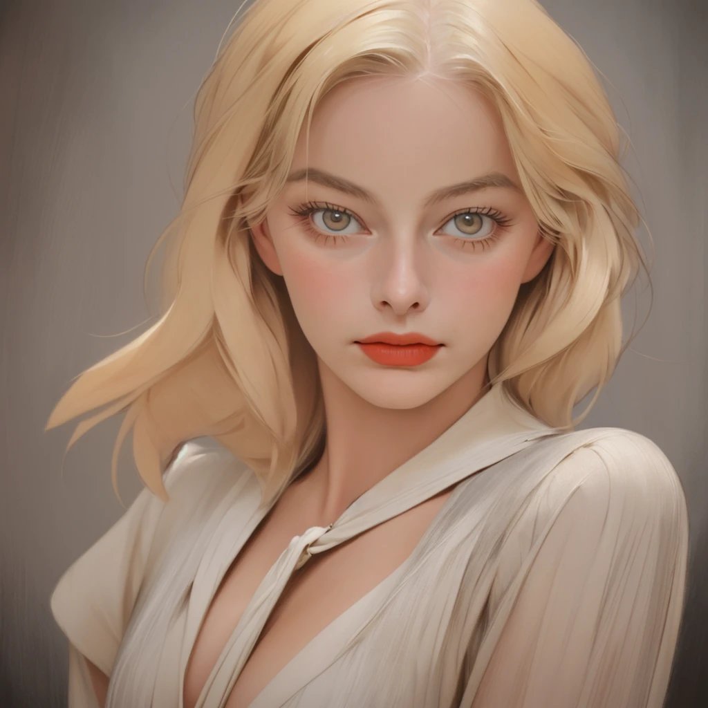 1930s American blonde woman, Looks like Margot Robbie, realistic expression, portrait