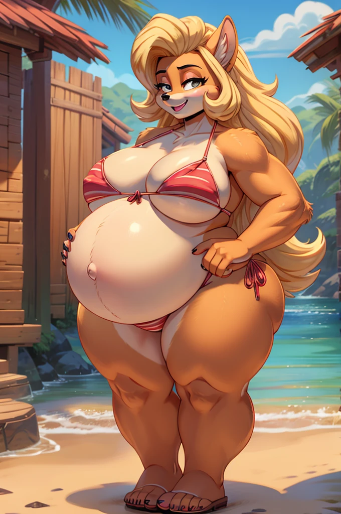 fat and pregnant tawna bandicoot, chubby, plump, bbw, tall, big breasts, bikini 